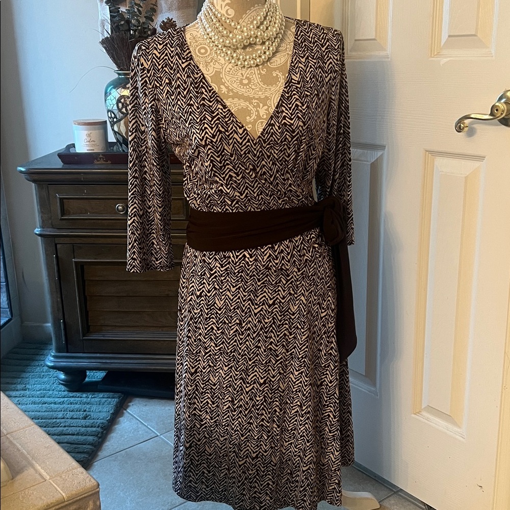 AGB Brown and White chevron Patterned Dress